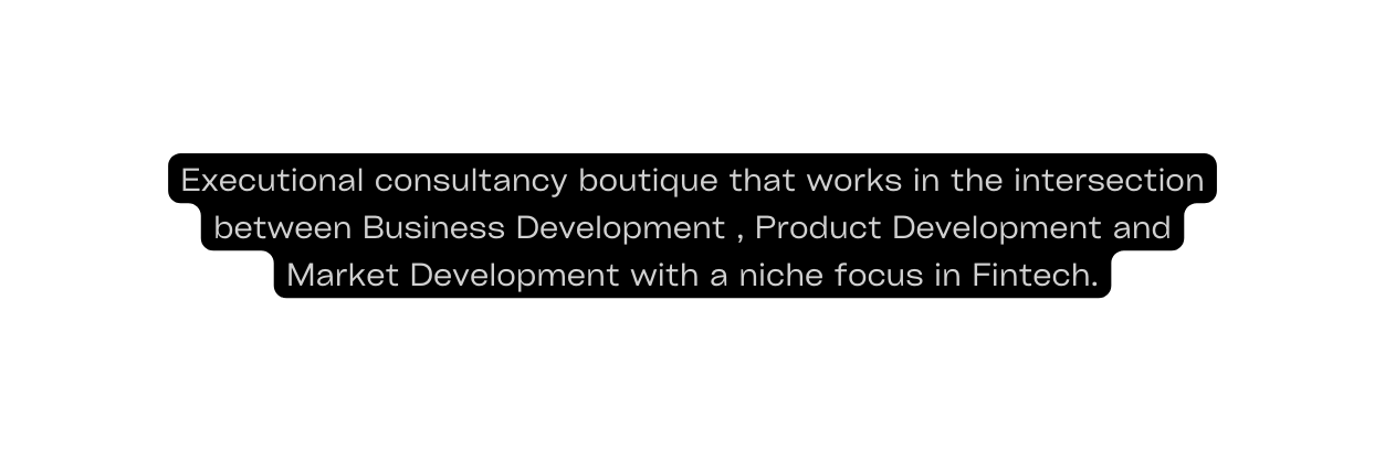 Executional consultancy boutique that works in the intersection between Business Development Product Development and Market Development with a niche focus in Fintech